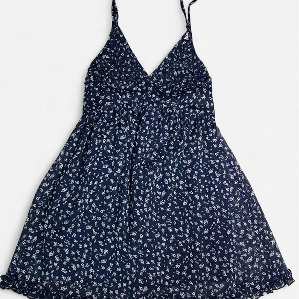 Altar'd State navy blue with white floral print mini dress - M